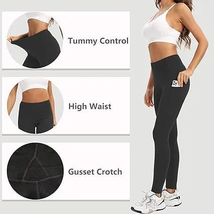 High Waist Yoga Gym Leggings with Pockets | Mild Tummy Compression | Workout Running Pants for Women Regular & Plus Sizes