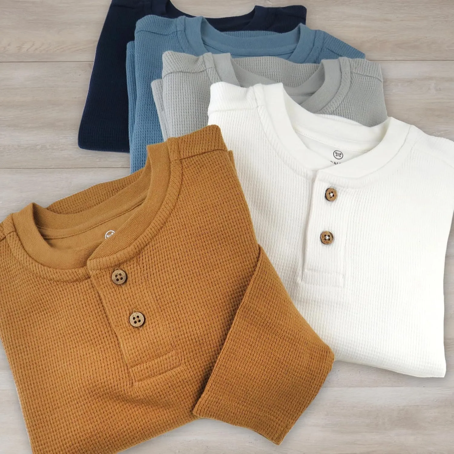HonestBaby 5-Pack Waffle Henley Long Sleeve Shirts 100% Organic Cotton for Infant Baby and Toddler Boys, Unisex
