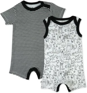 HonestBaby baby-boys 2-pack Shortall Romper 100% Organic Cotton for Infant, Baby Boys