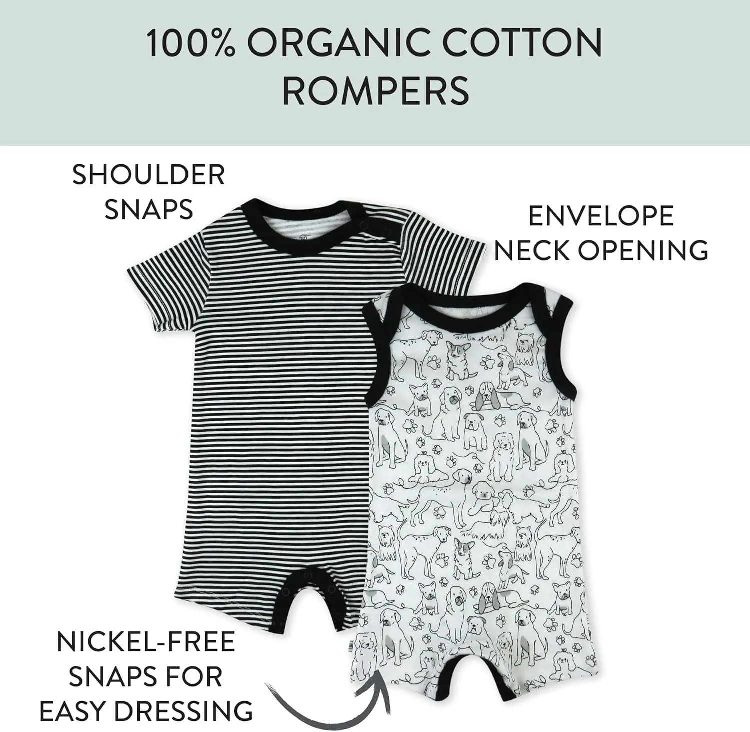 HonestBaby baby-boys 2-pack Shortall Romper 100% Organic Cotton for Infant, Baby Boys