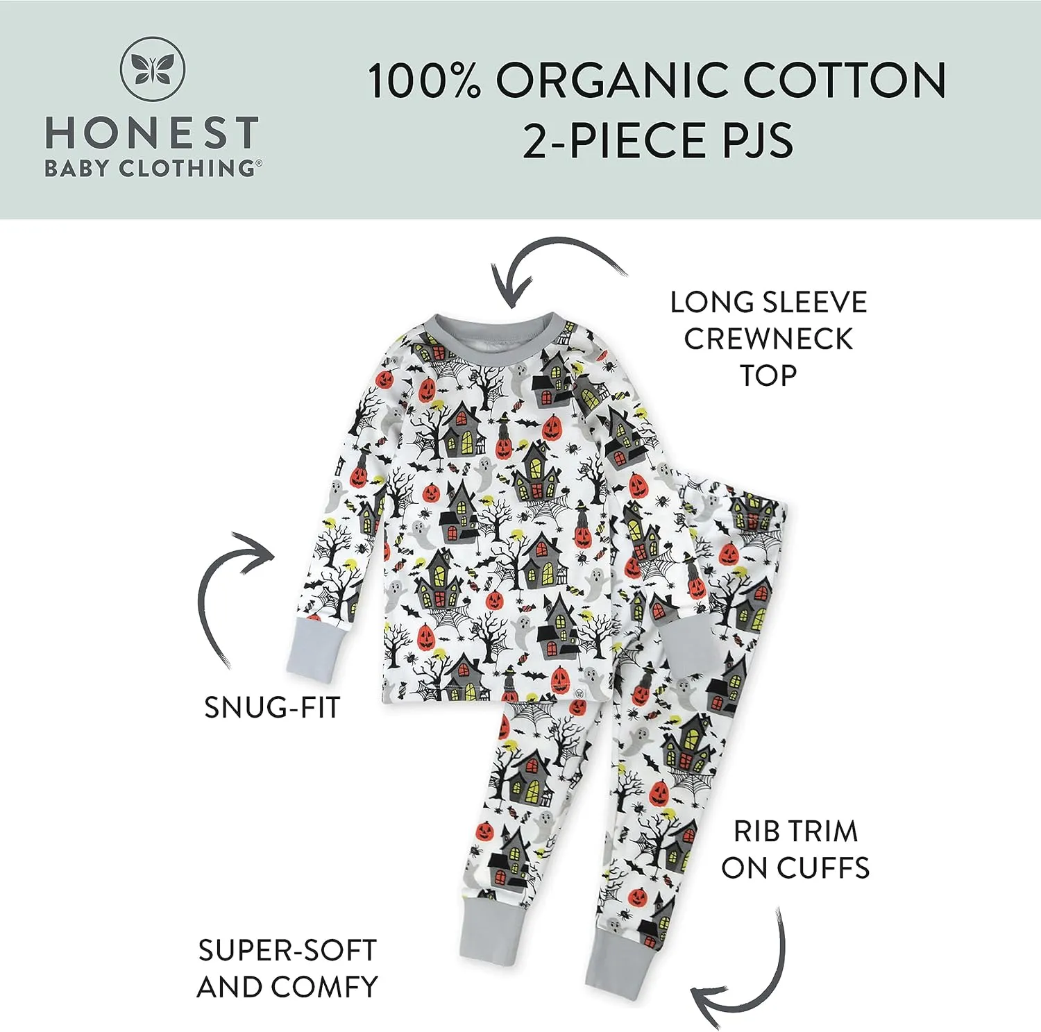 HonestBaby Baby, Toddler and Kids' 100% Organic Cotton Celebration 2-Piece Pajamas