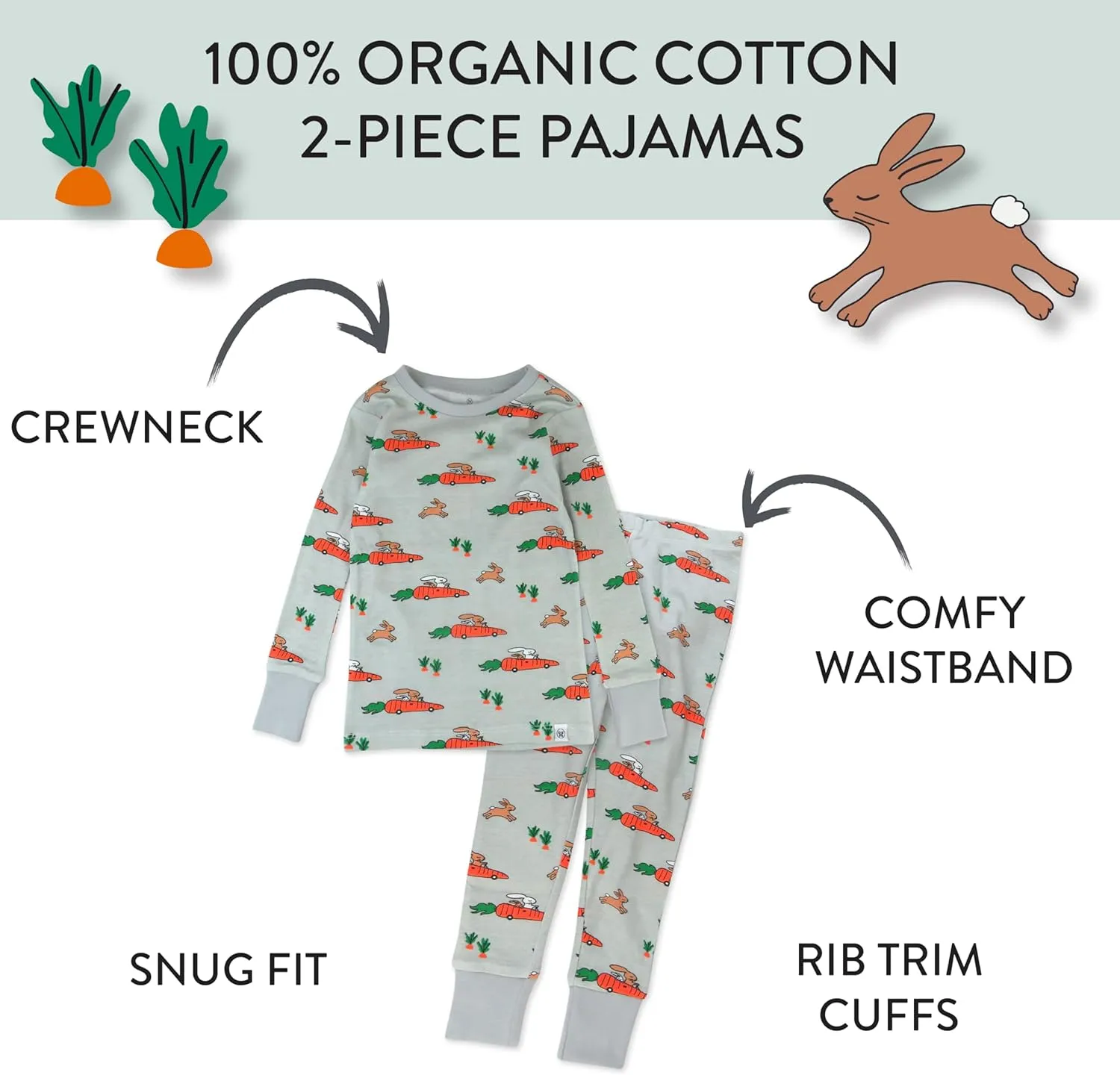 HonestBaby Baby, Toddler and Kids' 100% Organic Cotton Celebration 2-Piece Pajamas
