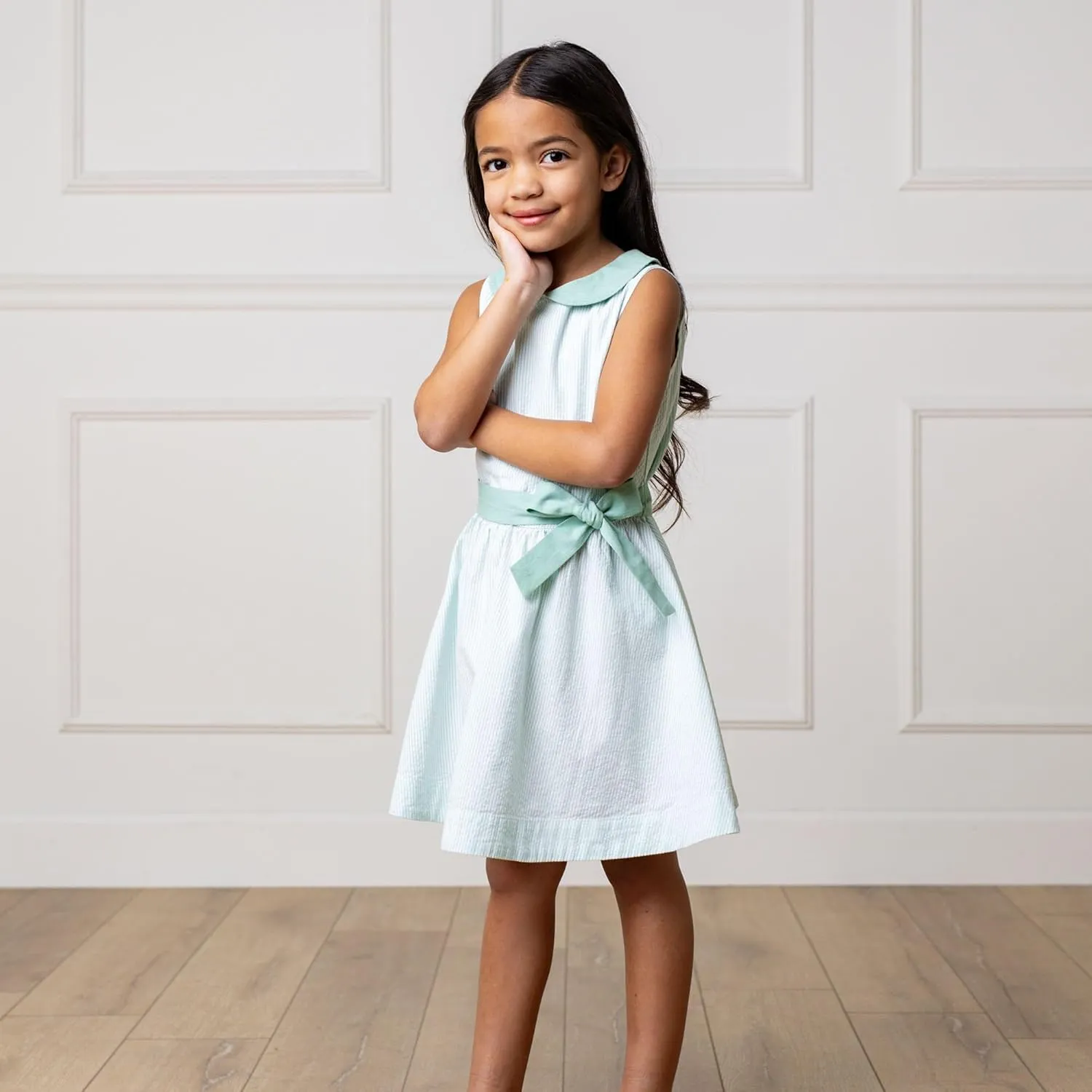 Hope & Henry Girls' Peter Pan Collar Seersucker Dress