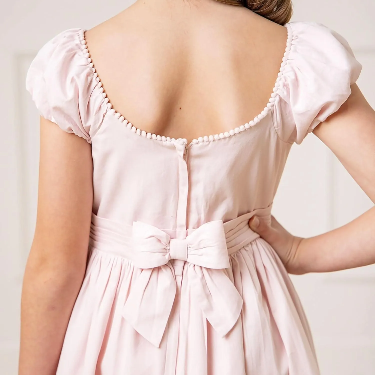Hope & Henry Girls' Sleeveless Special Occasion Sun Dress with Bow Back Detail and Embroidery
