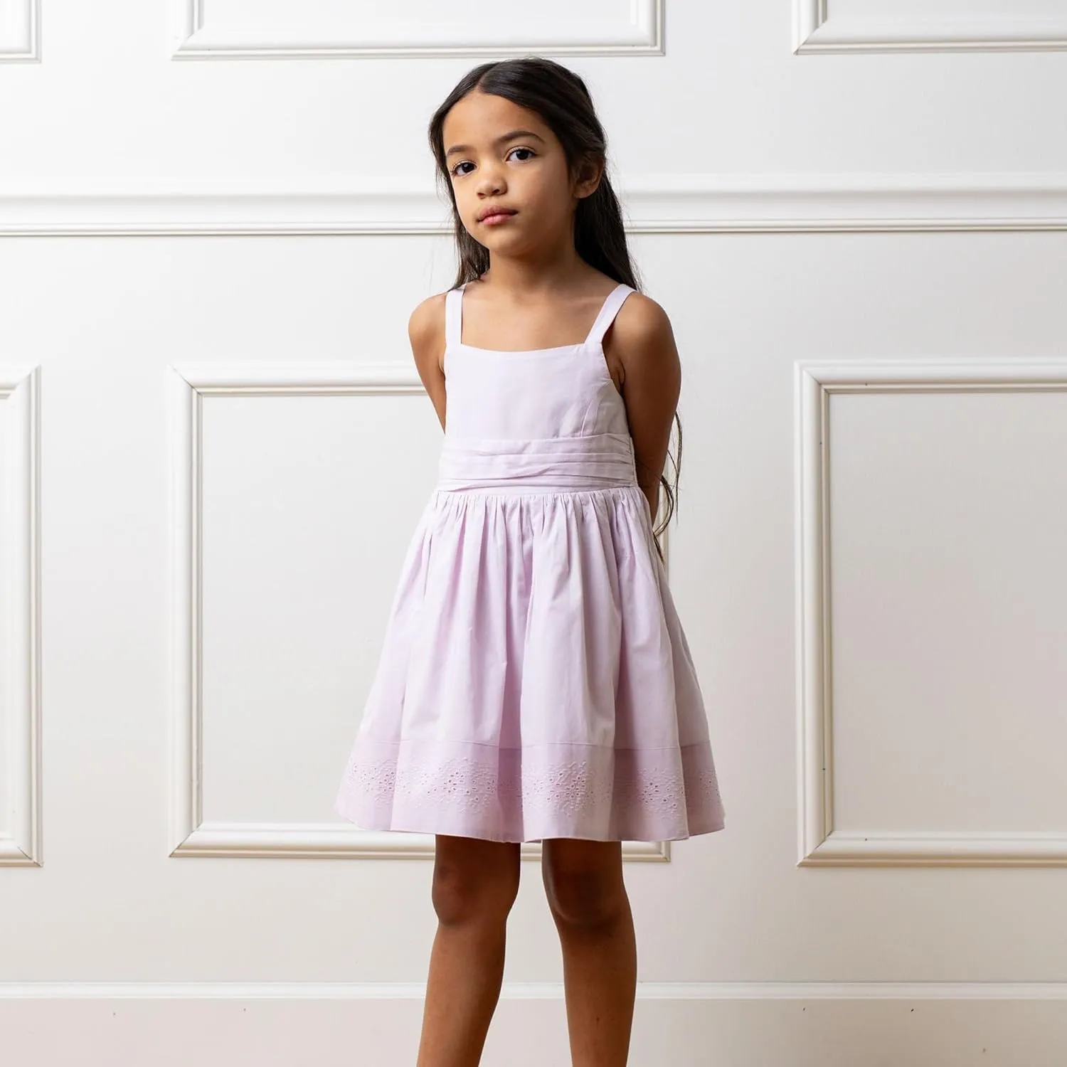 Hope & Henry Girls' Sleeveless Special Occasion Sun Dress with Bow Back Detail and Embroidery