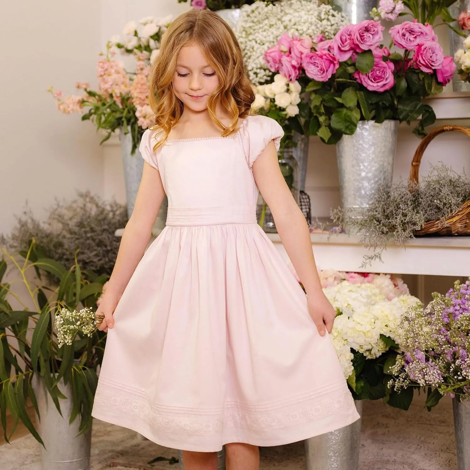 Hope & Henry Girls' Sleeveless Special Occasion Sun Dress with Bow Back Detail and Embroidery