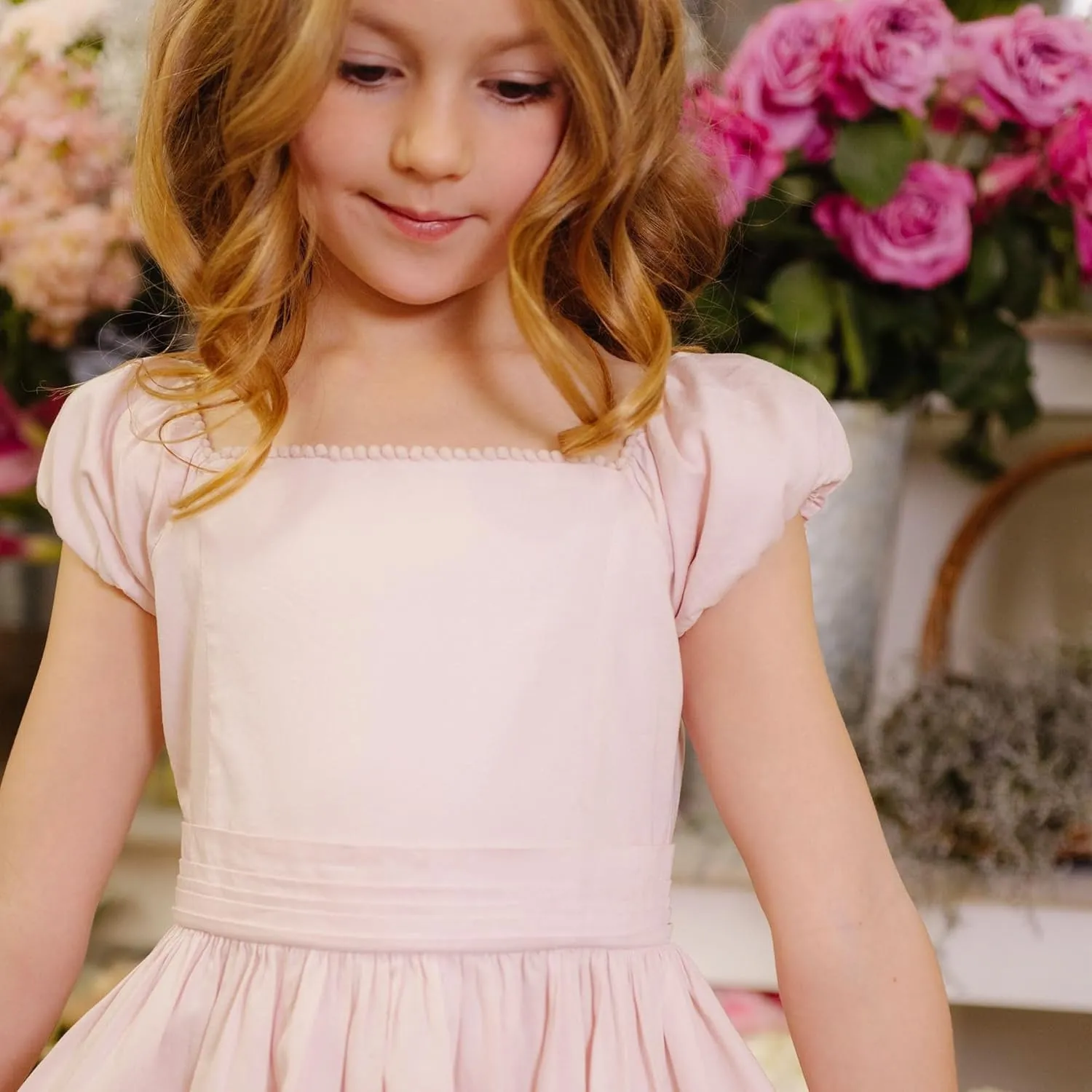 Hope & Henry Girls' Sleeveless Special Occasion Sun Dress with Bow Back Detail and Embroidery