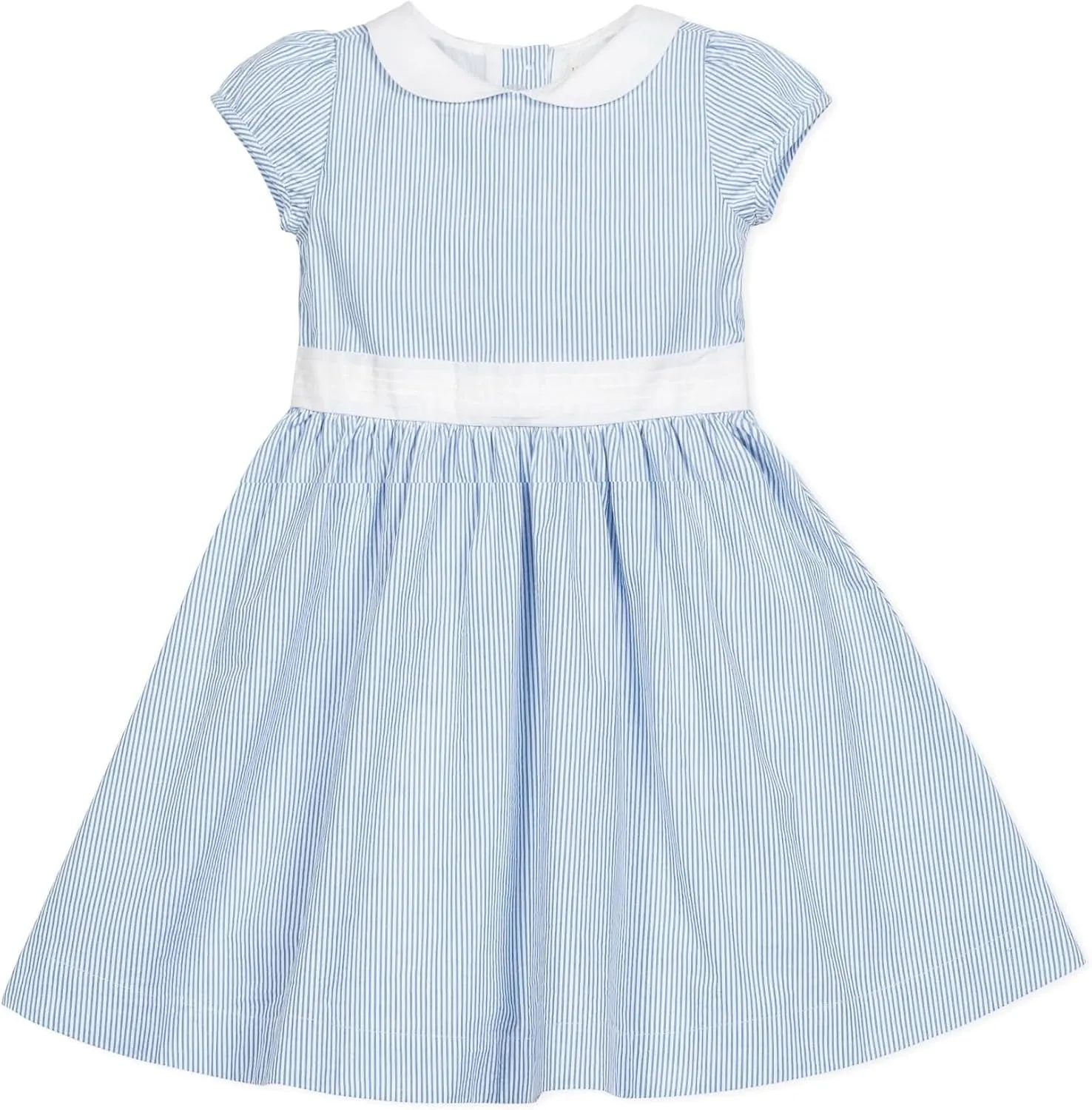 Hope & Henry Layette Baby Girl Woven Short Sleeve Dress with Peter Pan Collar