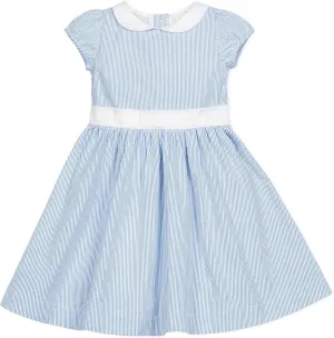 Hope & Henry Layette Baby Girl Woven Short Sleeve Dress with Peter Pan Collar