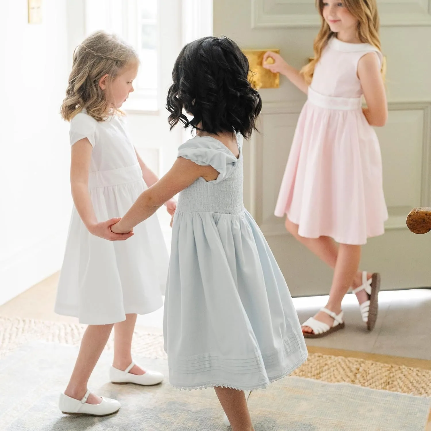 Hope & Henry Layette Baby Girl Woven Short Sleeve Dress with Peter Pan Collar