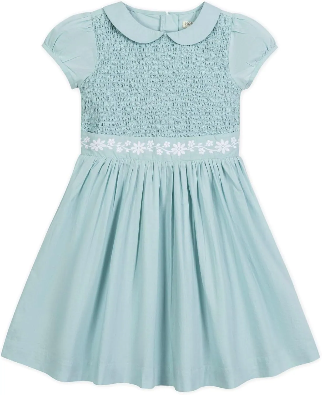 Hope & Henry Layette Baby Girl Woven Short Sleeve Dress with Peter Pan Collar