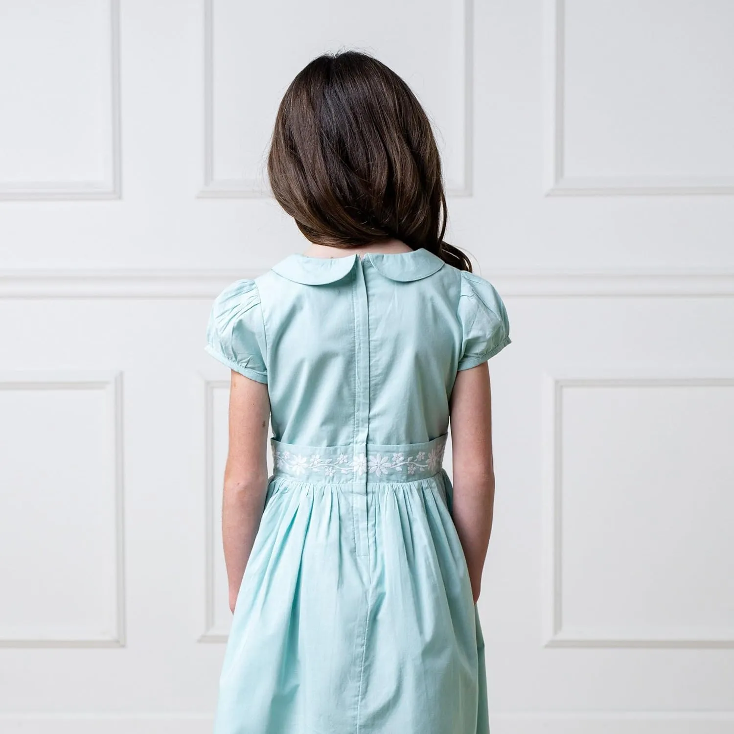 Hope & Henry Layette Baby Girl Woven Short Sleeve Dress with Peter Pan Collar