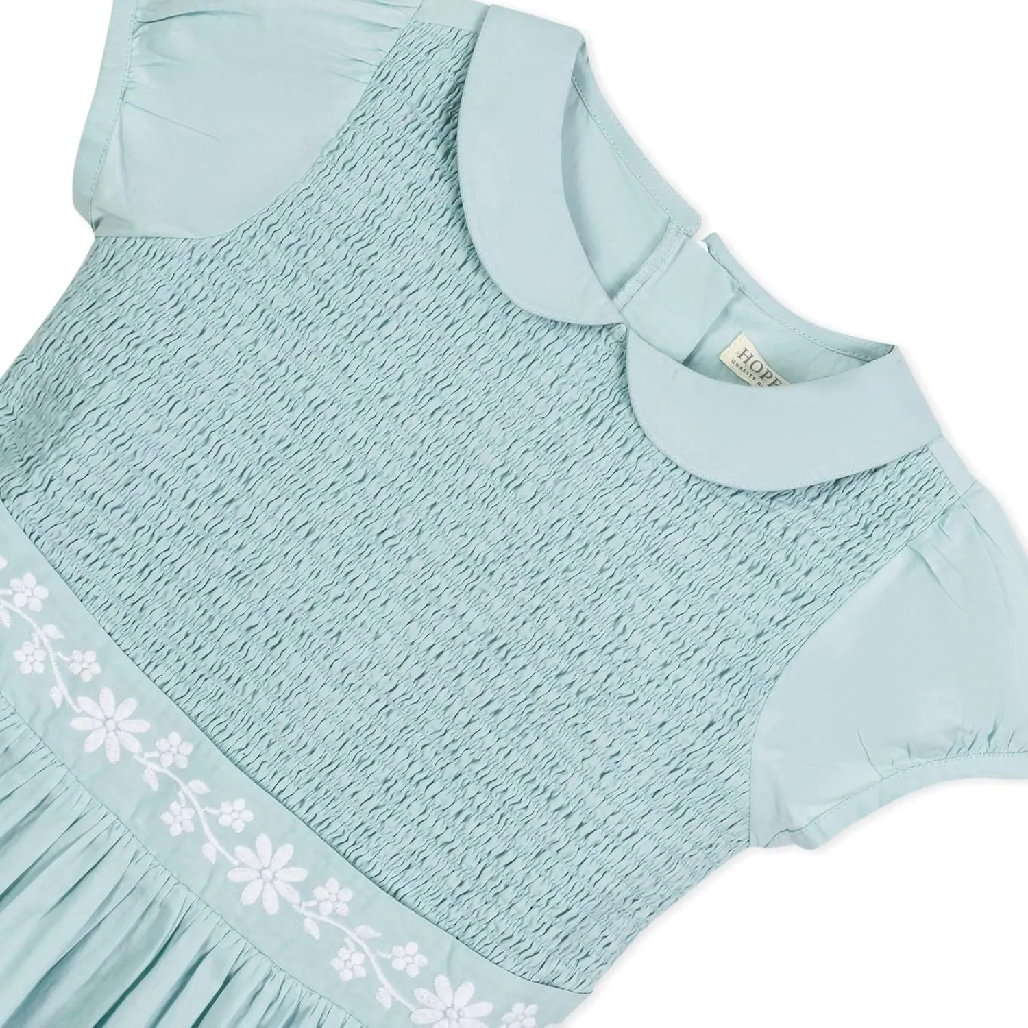 Hope & Henry Layette Baby Girl Woven Short Sleeve Dress with Peter Pan Collar
