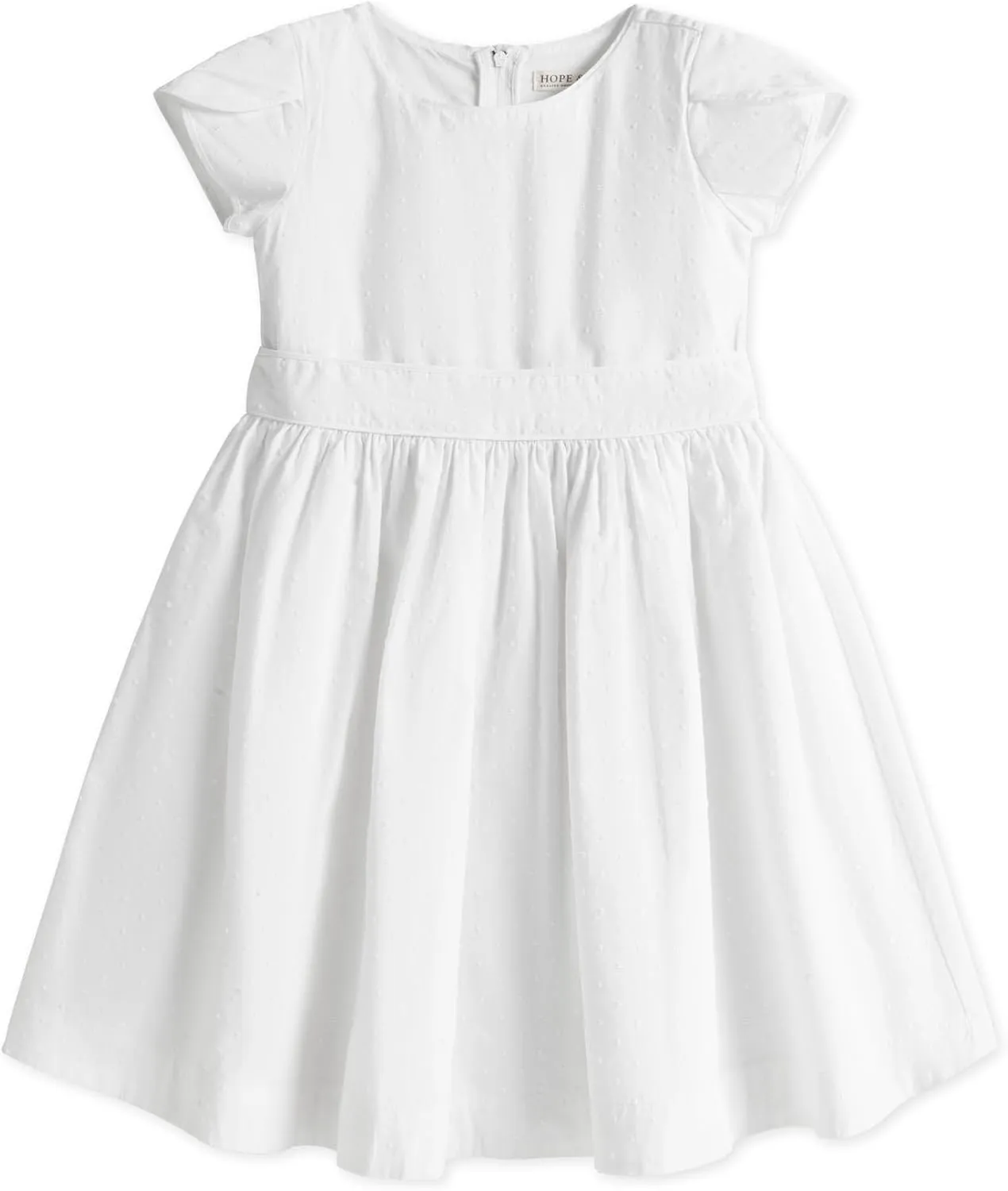 Hope & Henry Layette Baby Girl Woven Short Sleeve Dress with Peter Pan Collar