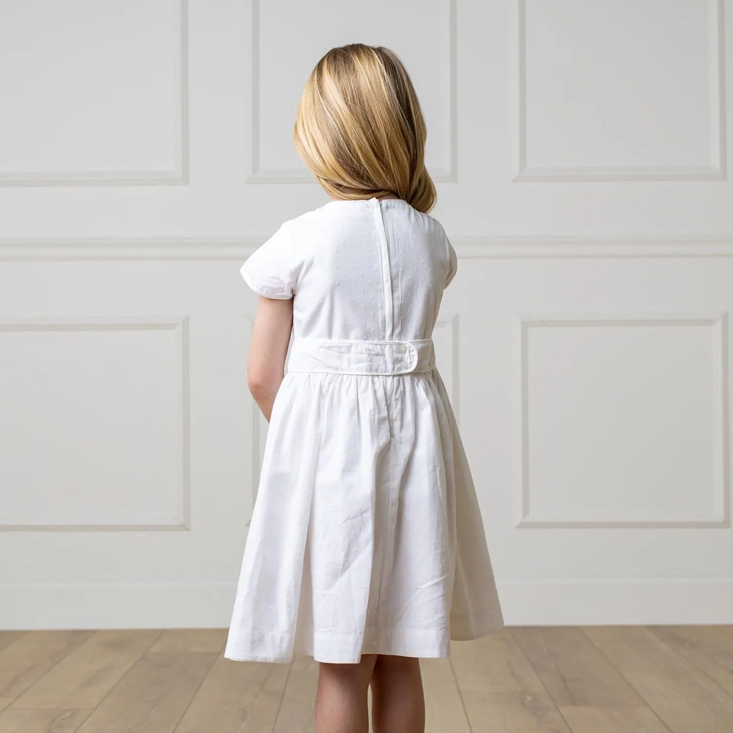 Hope & Henry Layette Baby Girl Woven Short Sleeve Dress with Peter Pan Collar