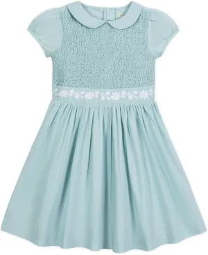 Hope & Henry Layette Baby Girl Woven Short Sleeve Dress with Peter Pan Collar