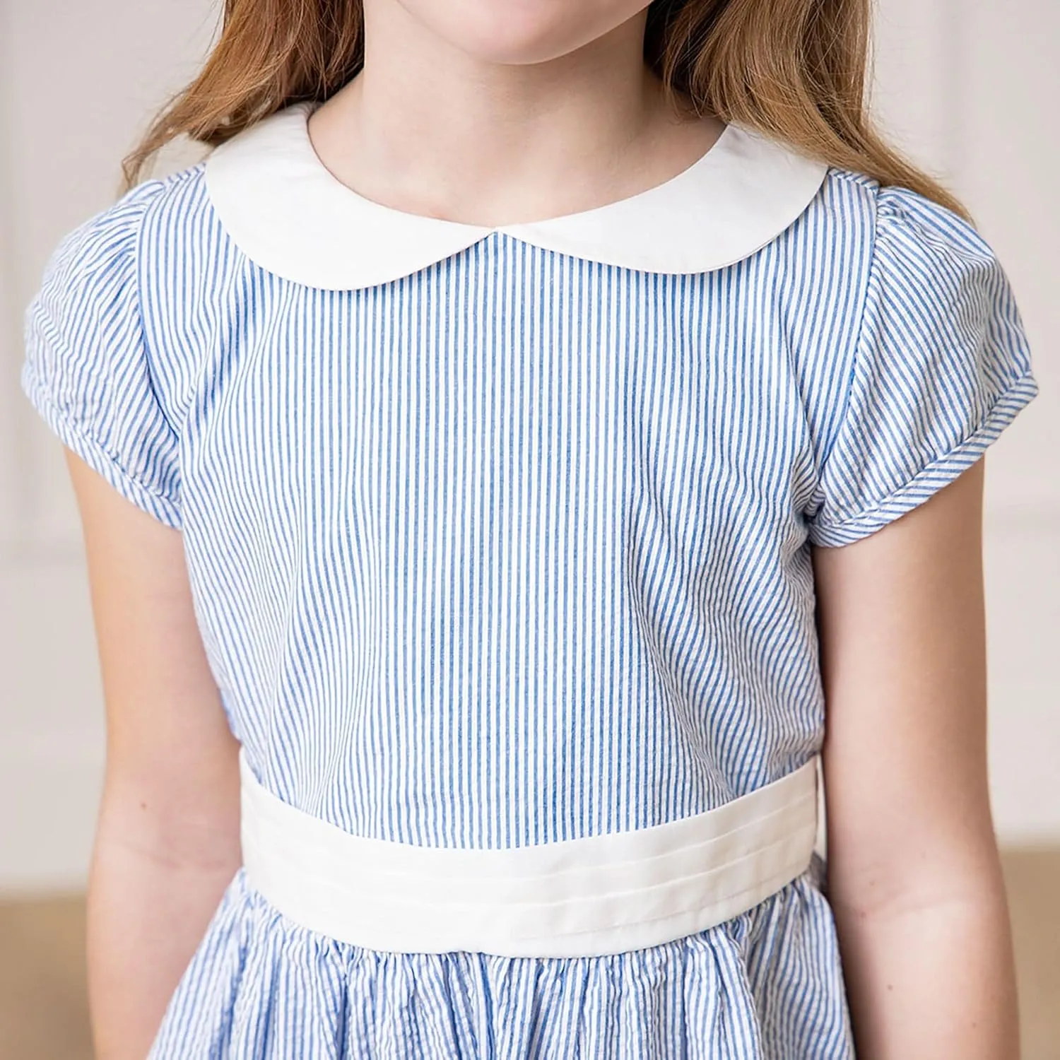 Hope & Henry Layette Baby Girl Woven Short Sleeve Dress with Peter Pan Collar