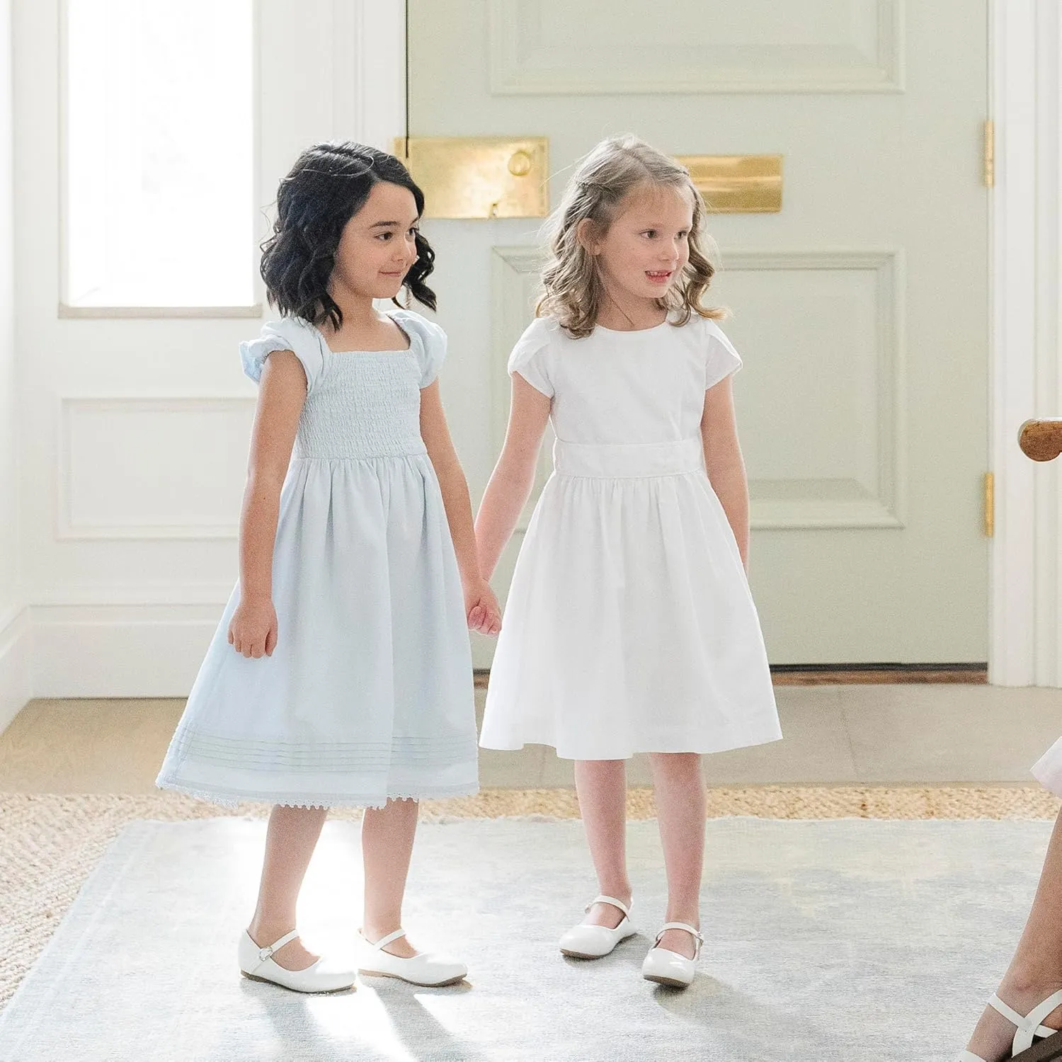 Hope & Henry Layette Baby Girl Woven Short Sleeve Dress with Peter Pan Collar