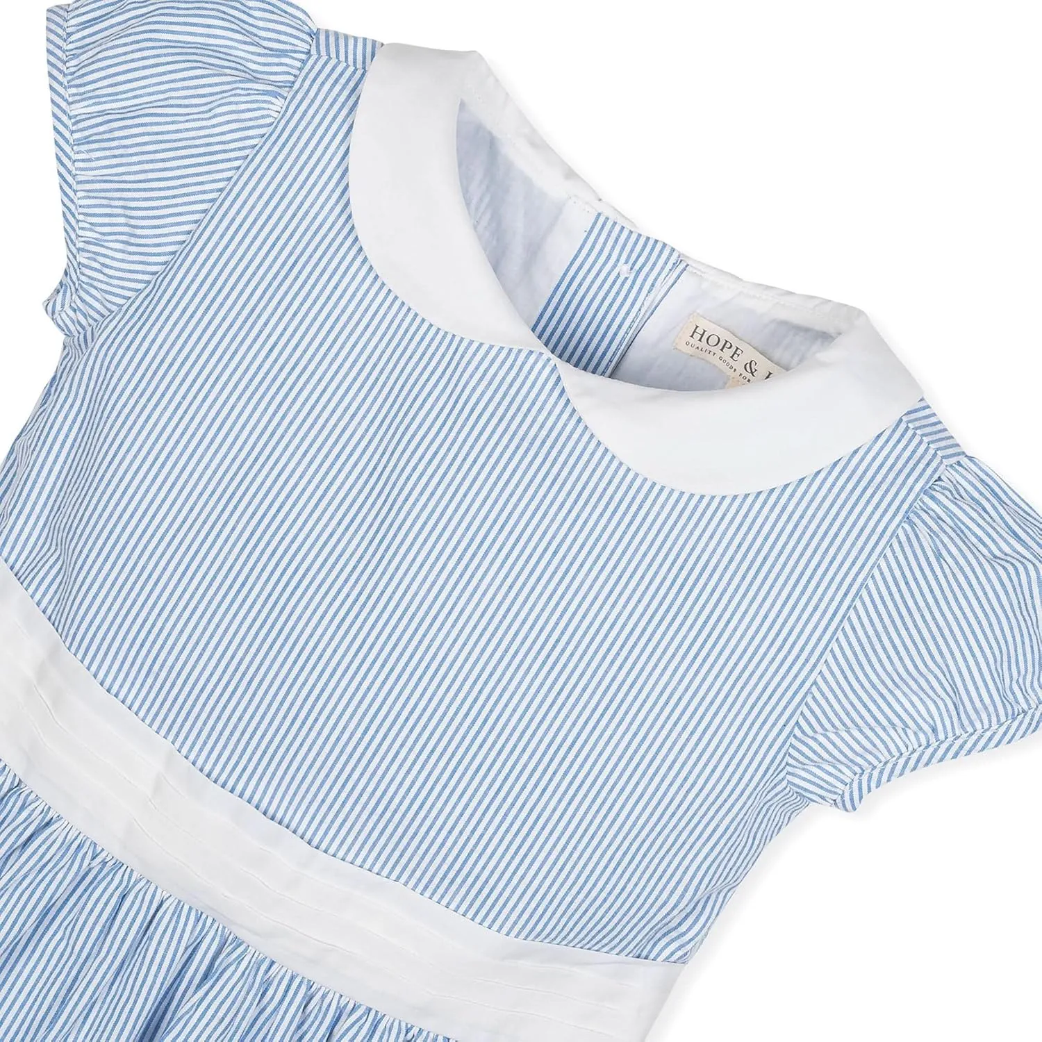 Hope & Henry Layette Baby Girl Woven Short Sleeve Dress with Peter Pan Collar