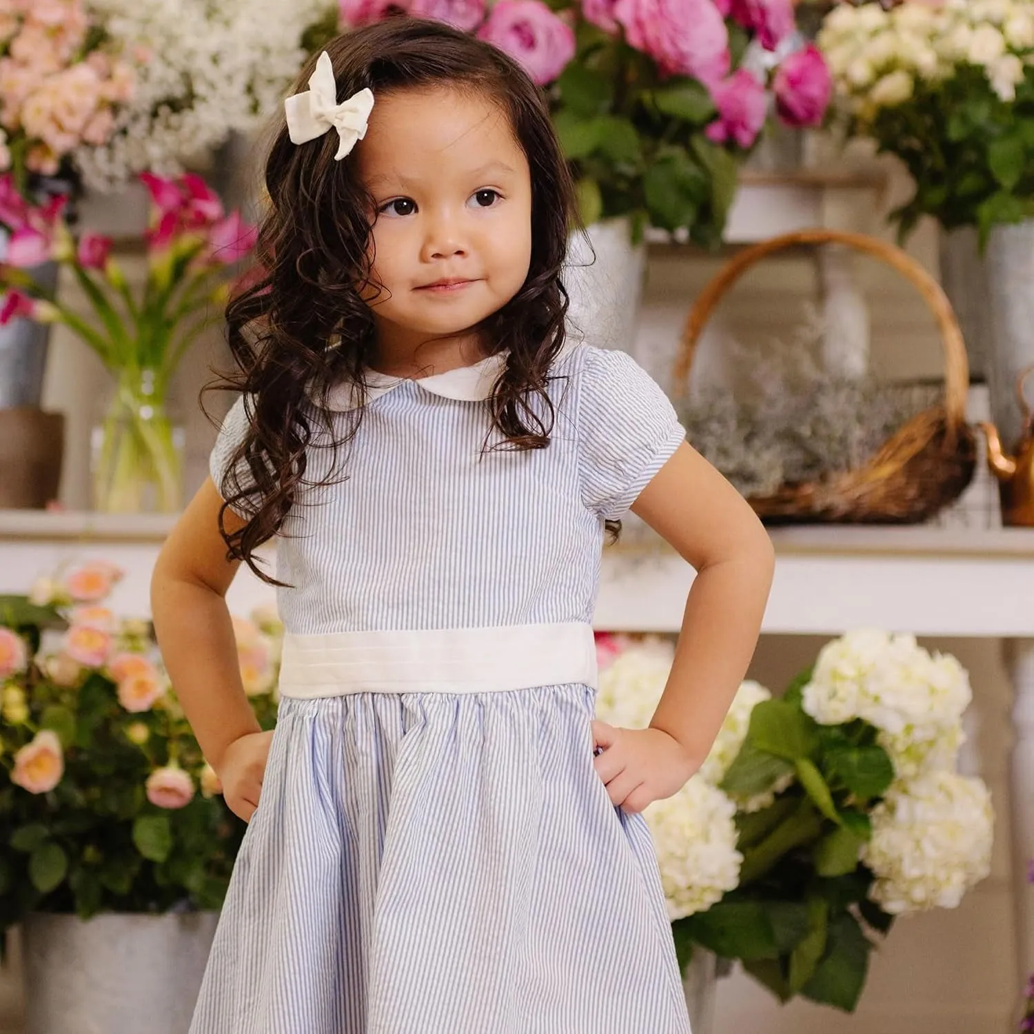Hope & Henry Layette Baby Girl Woven Short Sleeve Dress with Peter Pan Collar