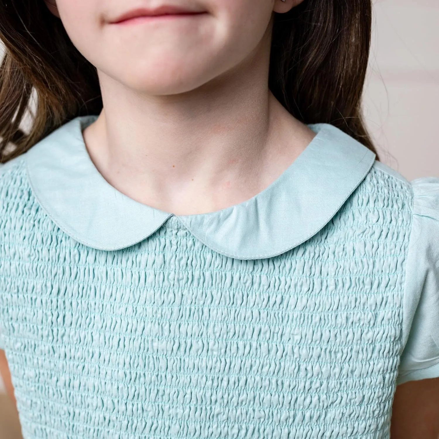 Hope & Henry Layette Baby Girl Woven Short Sleeve Dress with Peter Pan Collar