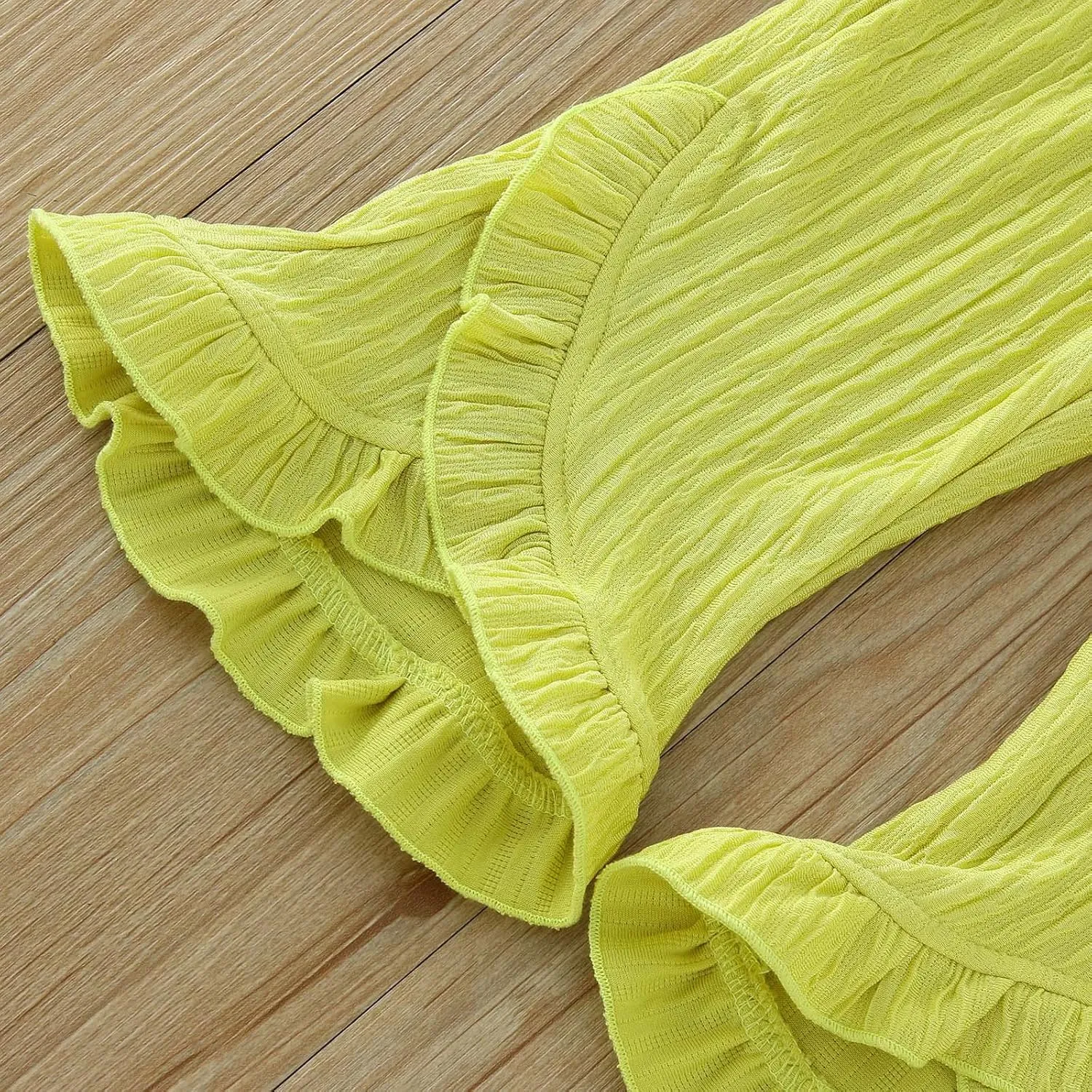 Infant Baby Girls Solid Color Casual Flare Pants Elastic Waist Ruffles Hem Bell Bottom Trousers Baby Pants 12 Months