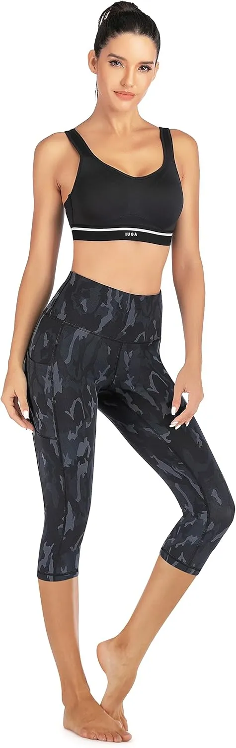 IUGA High Waisted Yoga Pants for Women with Pockets Capri Leggings for Women Workout Leggings for Women Yoga Capris