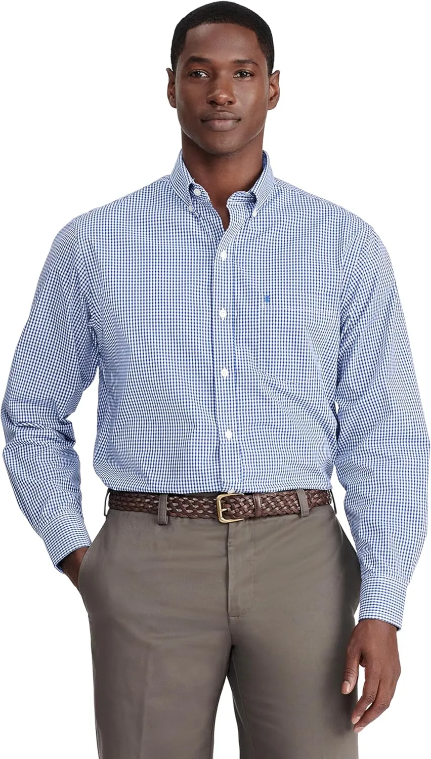 IZOD Men's Performance Comfort Long Sleeve Gingham Button Down Shirt