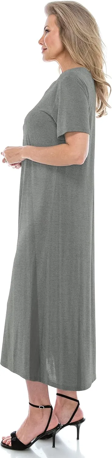 Jostar Women's Basic Midi Dress – Short Sleeve Basic Stretch Casual Swing Flowy T Shirt Long One Piece