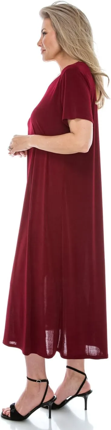 Jostar Women's Basic Midi Dress – Short Sleeve Basic Stretch Casual Swing Flowy T Shirt Long One Piece