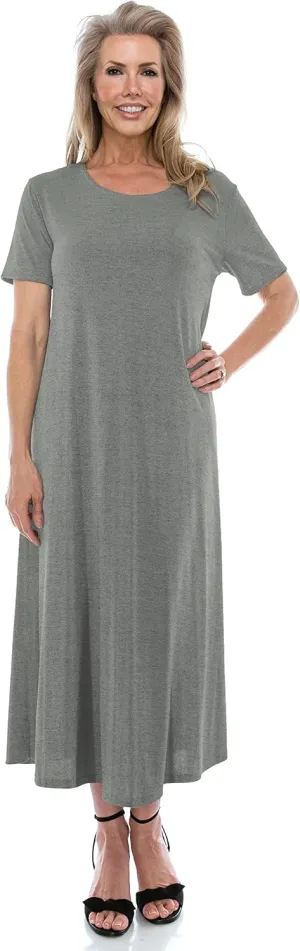 Jostar Women's Basic Midi Dress – Short Sleeve Basic Stretch Casual Swing Flowy T Shirt Long One Piece
