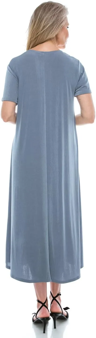 Jostar Women's Basic Midi Dress – Short Sleeve Basic Stretch Casual Swing Flowy T Shirt Long One Piece