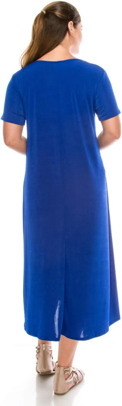 Jostar Women's Basic Midi Dress – Short Sleeve Basic Stretch Casual Swing Flowy T Shirt Long One Piece