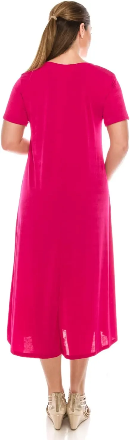 Jostar Women's Basic Midi Dress – Short Sleeve Basic Stretch Casual Swing Flowy T Shirt Long One Piece