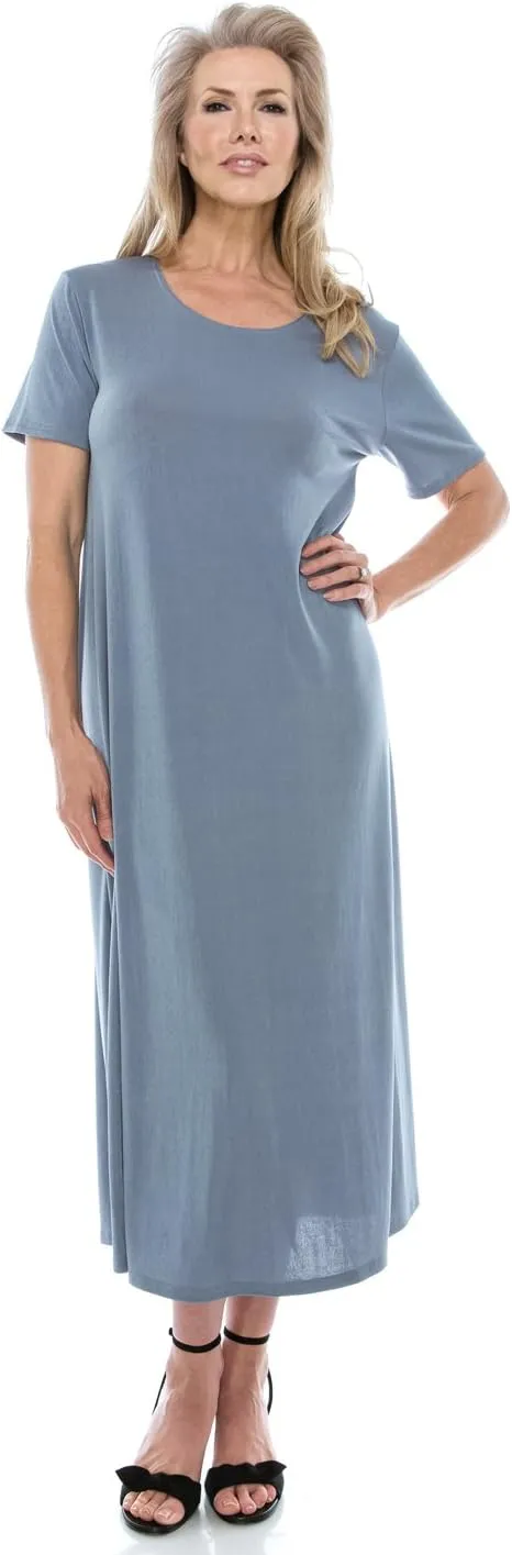 Jostar Women's Basic Midi Dress – Short Sleeve Basic Stretch Casual Swing Flowy T Shirt Long One Piece