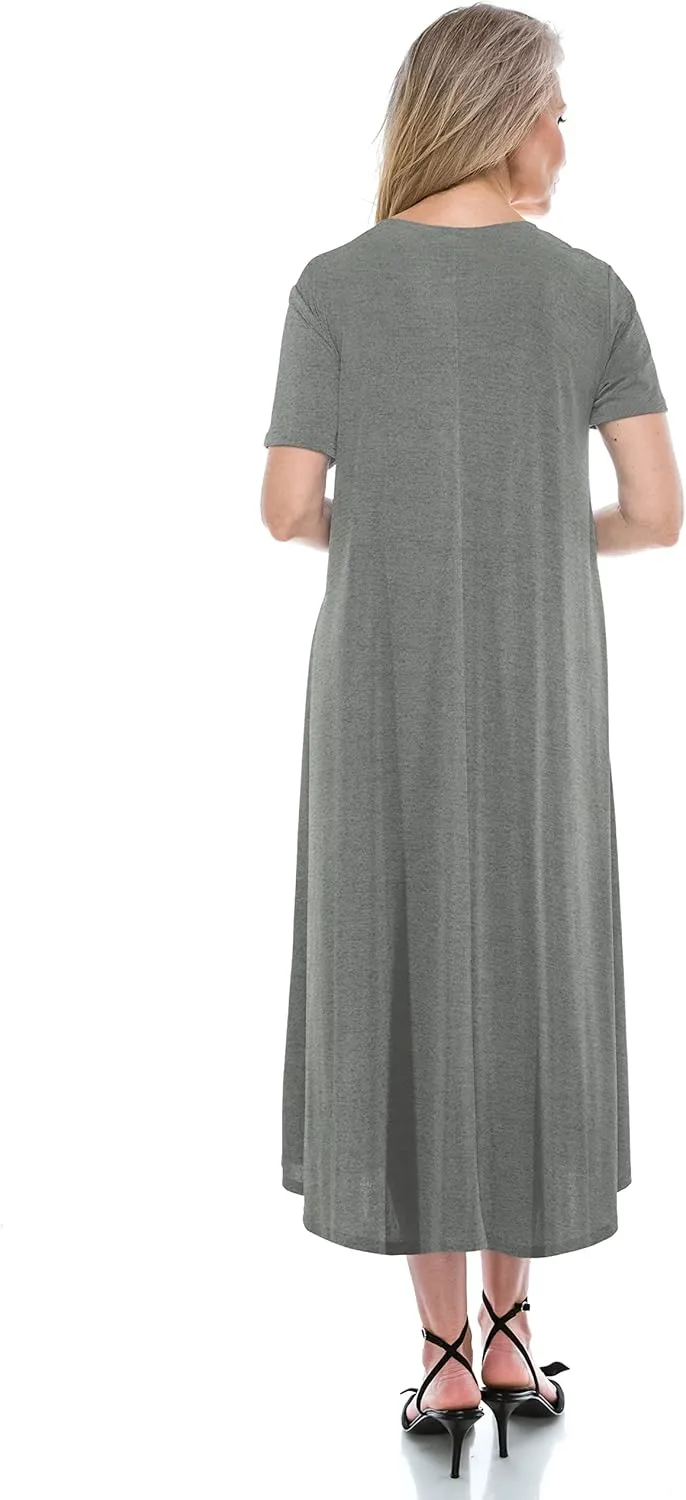 Jostar Women's Basic Midi Dress – Short Sleeve Basic Stretch Casual Swing Flowy T Shirt Long One Piece