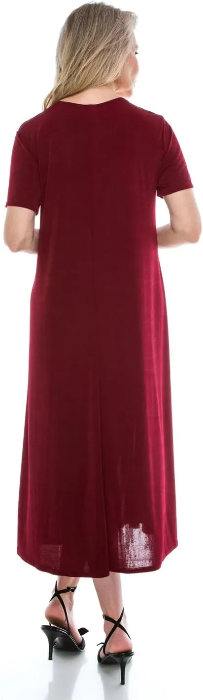 Jostar Women's Basic Midi Dress – Short Sleeve Basic Stretch Casual Swing Flowy T Shirt Long One Piece