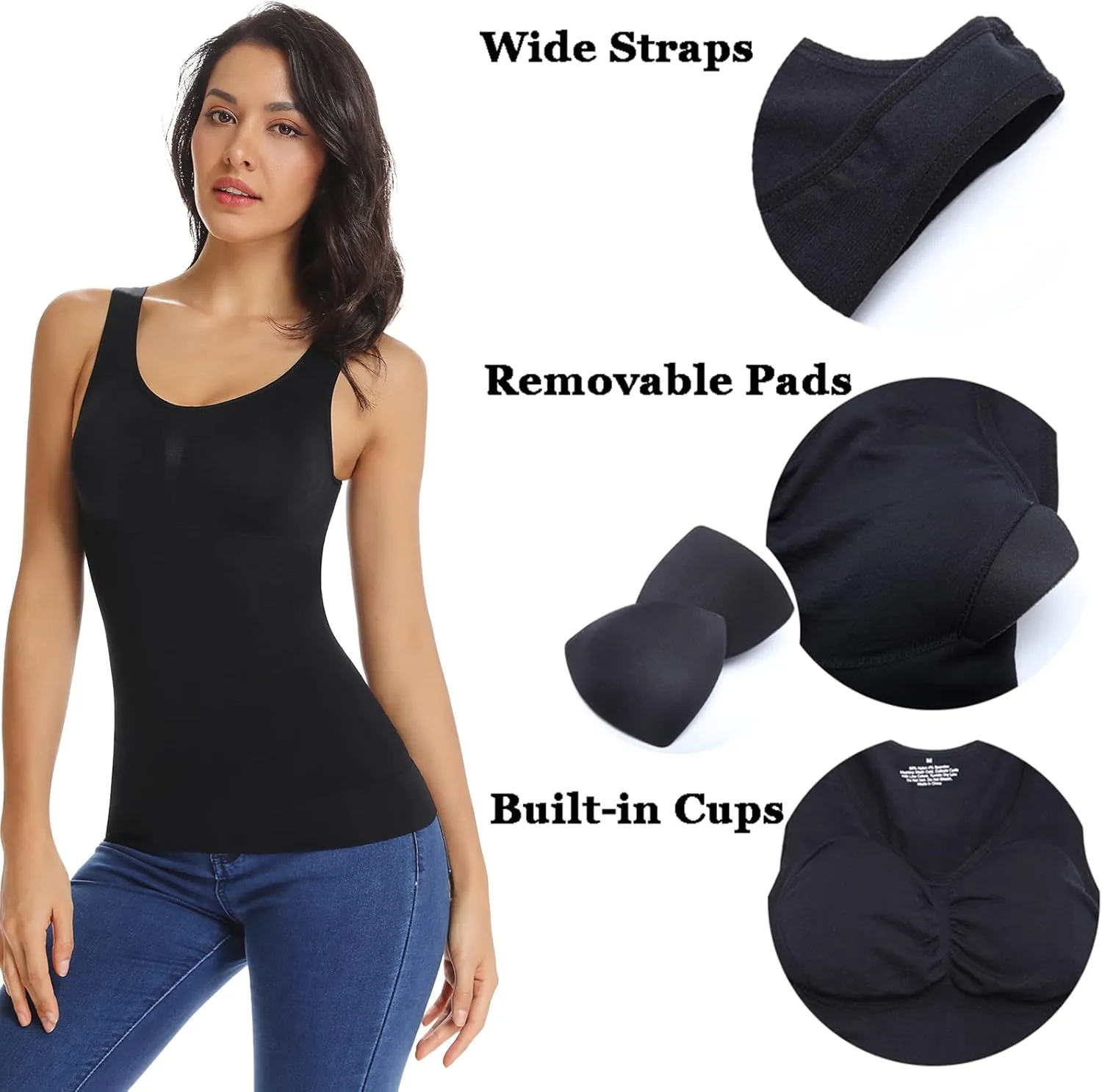 JOYSHAPER Women's Cami Shaper Tummy Control Padded Bra Camisole Cami Seamless Compression Tank Top Shapewear Body Shaper