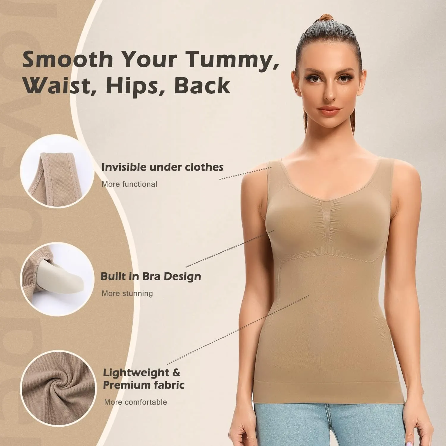 JOYSHAPER Women's Cami Shaper Tummy Control Padded Bra Camisole Cami Seamless Compression Tank Top Shapewear Body Shaper