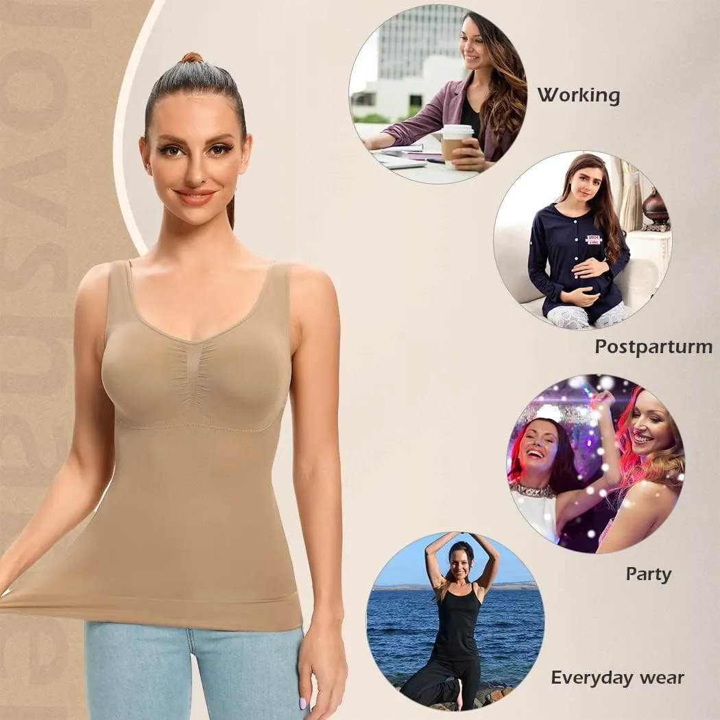 JOYSHAPER Women's Cami Shaper Tummy Control Padded Bra Camisole Cami Seamless Compression Tank Top Shapewear Body Shaper