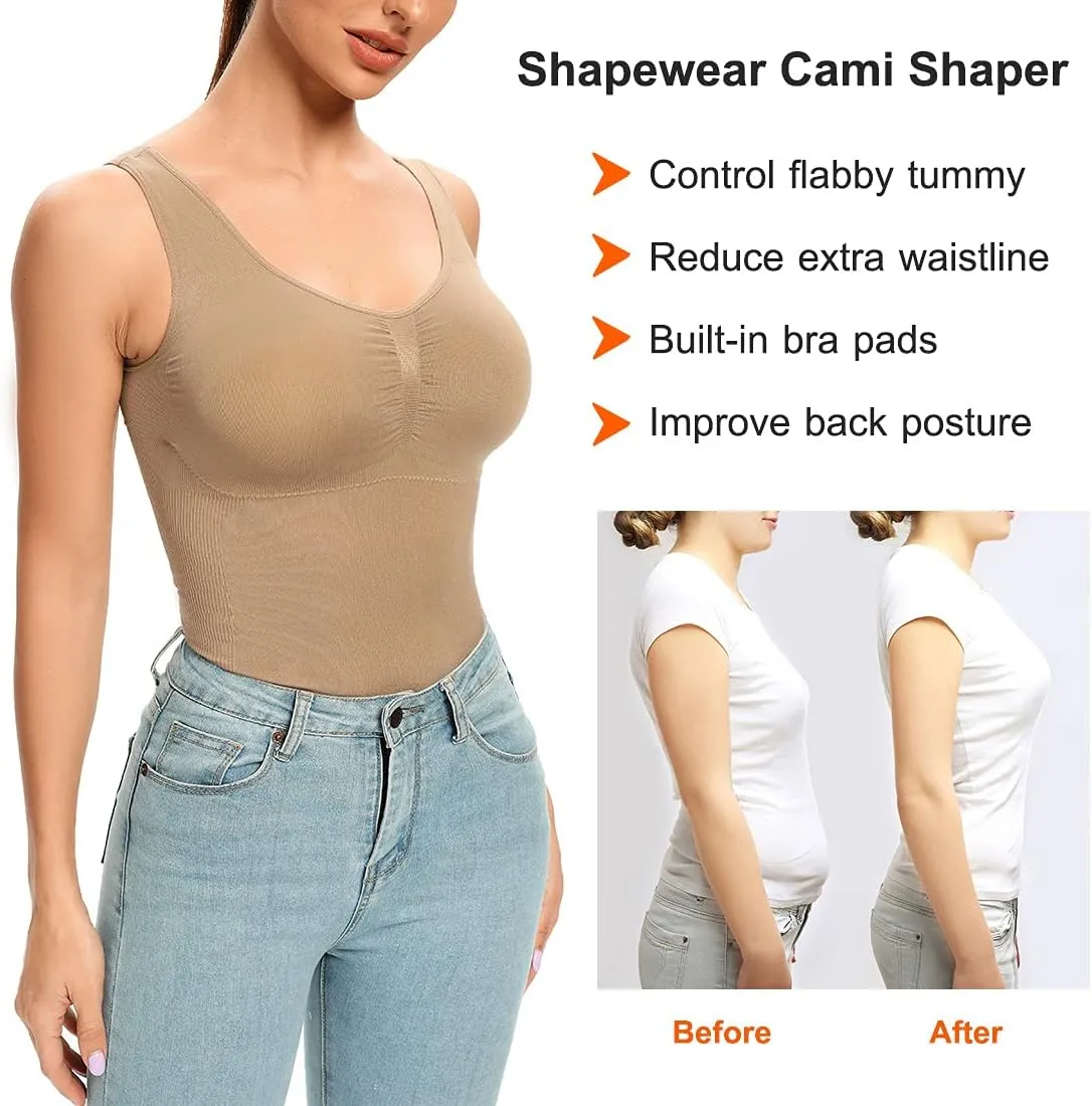 JOYSHAPER Women's Cami Shaper Tummy Control Padded Bra Camisole Cami Seamless Compression Tank Top Shapewear Body Shaper