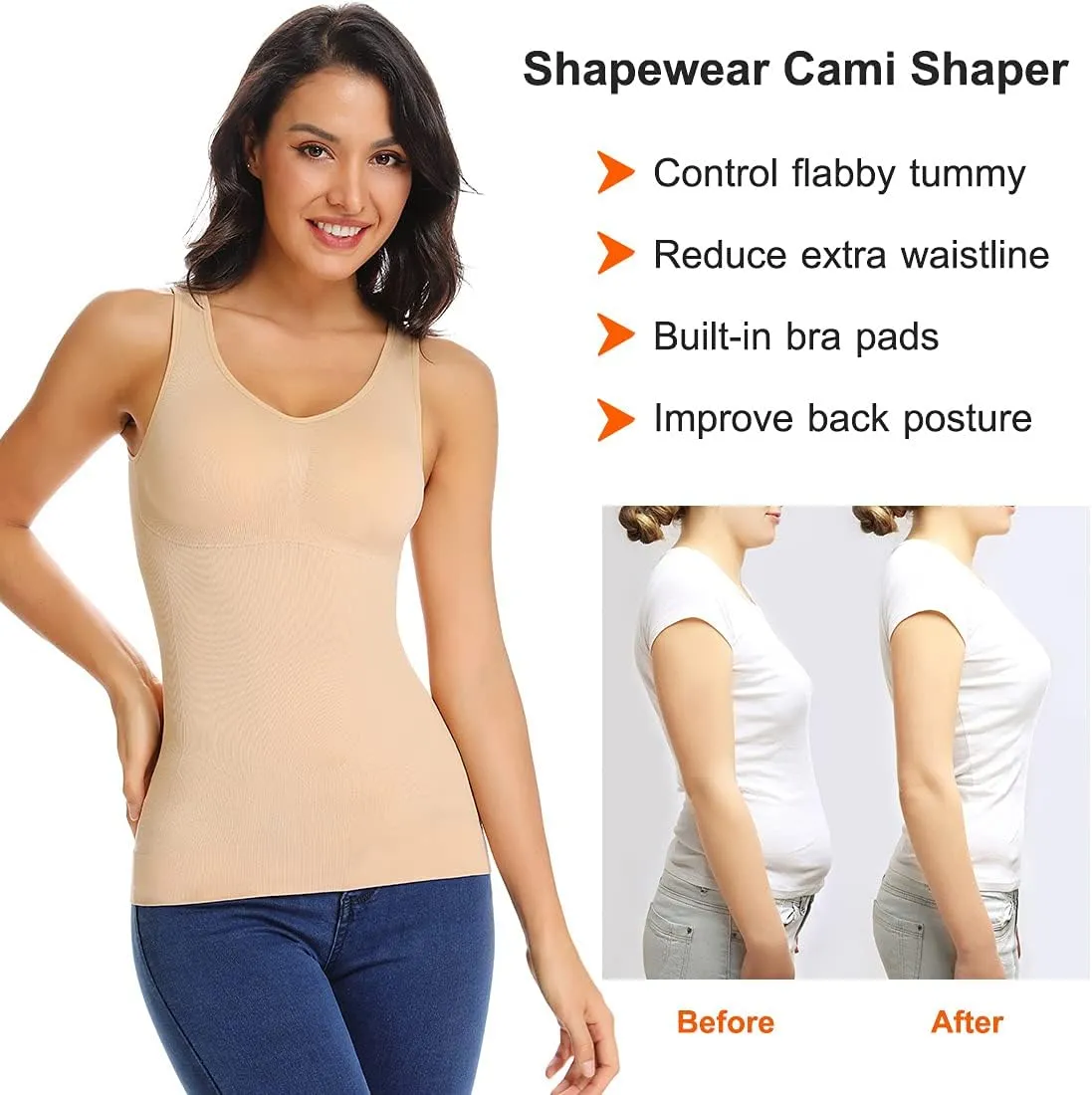 JOYSHAPER Women's Cami Shaper Tummy Control Padded Bra Camisole Cami Seamless Compression Tank Top Shapewear Body Shaper