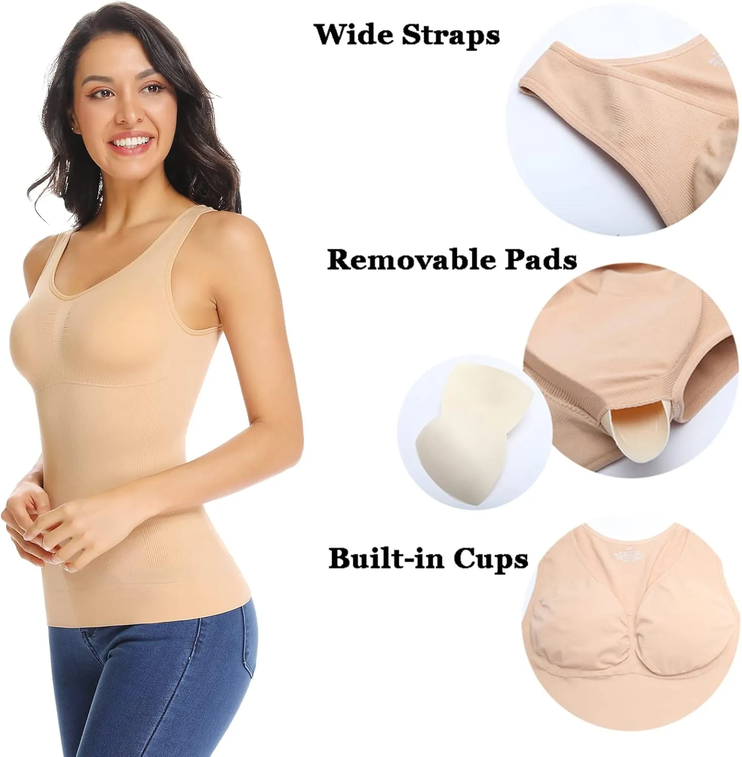 JOYSHAPER Women's Cami Shaper Tummy Control Padded Bra Camisole Cami Seamless Compression Tank Top Shapewear Body Shaper
