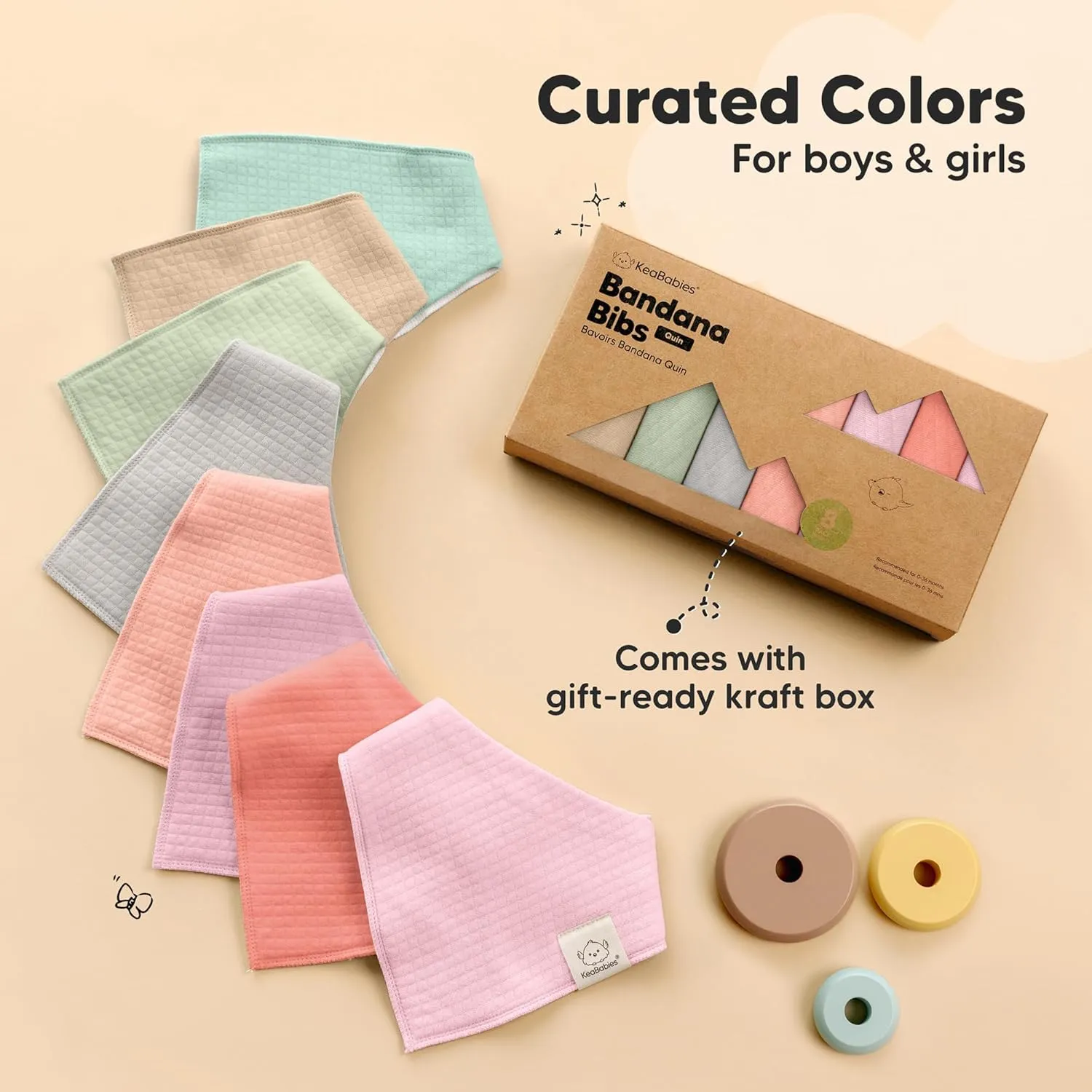 KeaBabies 8-Pack Bandana Bibs for Baby Girls, Boys - Organic Cotton Baby Bibs for Drooling & Teething Newborn, Toddler, Infant 0-36 Months, Extra Soft, Absorbent Cloth with Snaps (Muted Pastel)