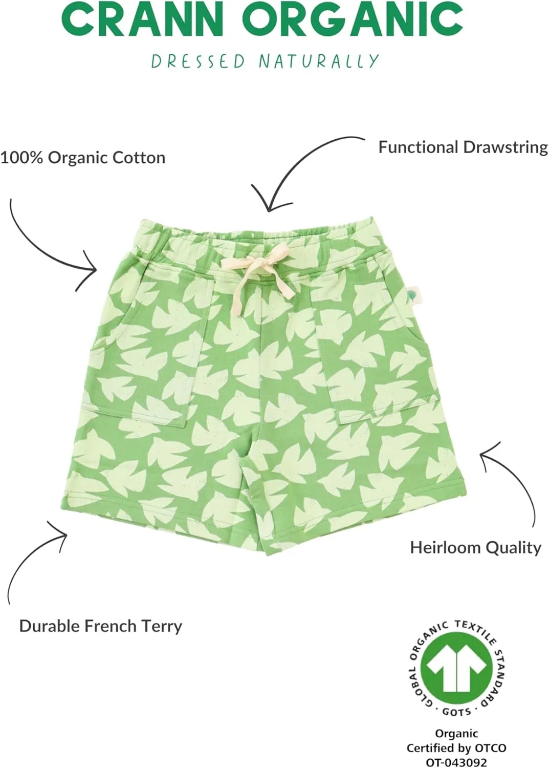 Kids' 100% Organic Cotton Summer Shorts for Boys and Girls, Sizes 4-12