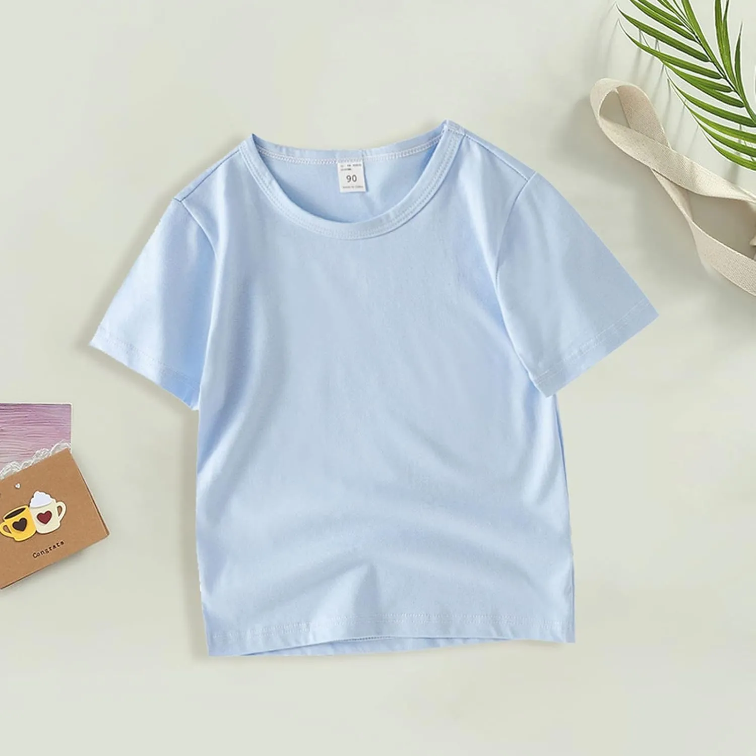 Kids Cotton Linen T Shirt Loose Soft Solid Tees Tops Baby Toddler Unisex Summer Basic Clothes Short Sleeve Lightweight