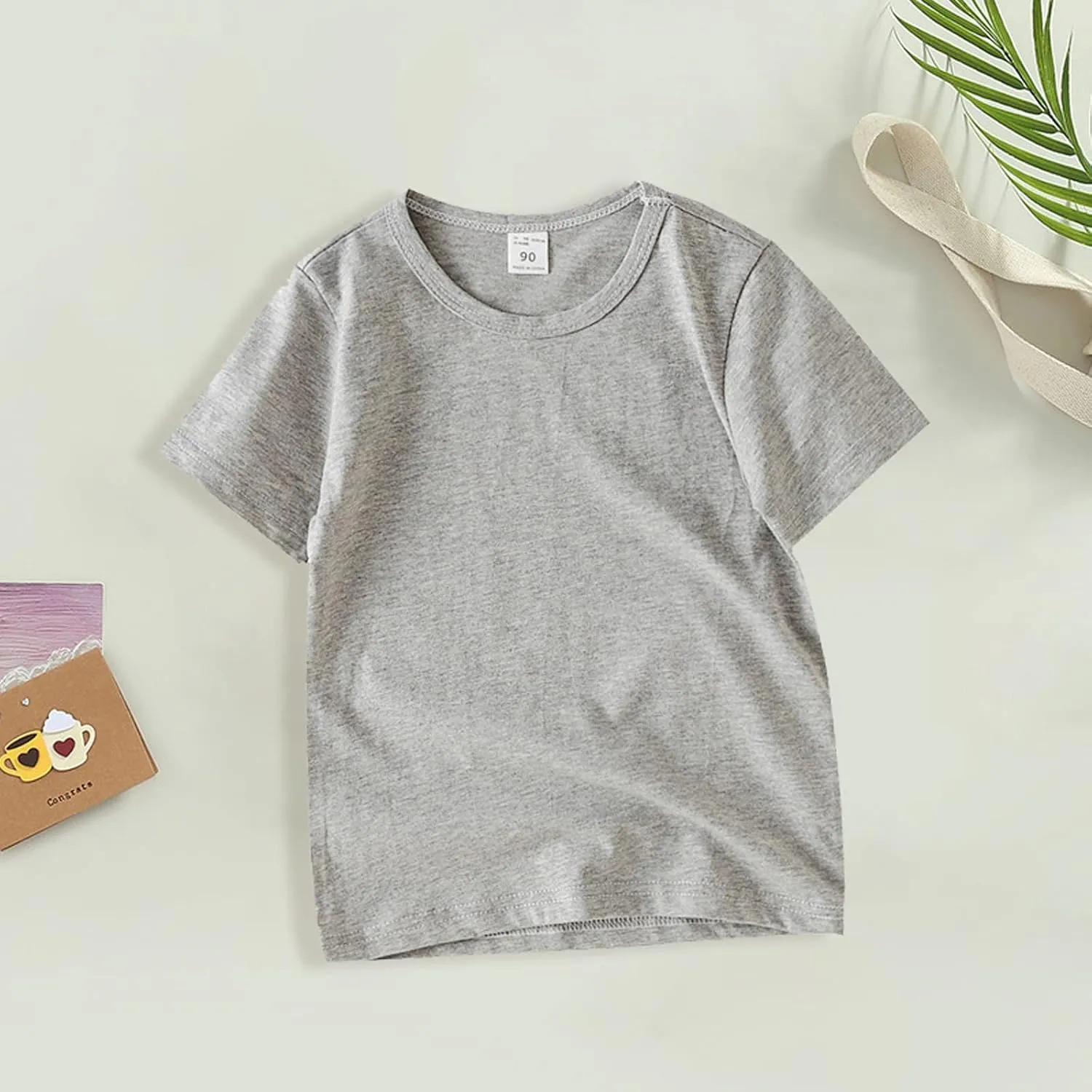 Kids Cotton Linen T Shirt Loose Soft Solid Tees Tops Baby Toddler Unisex Summer Basic Clothes Short Sleeve Lightweight