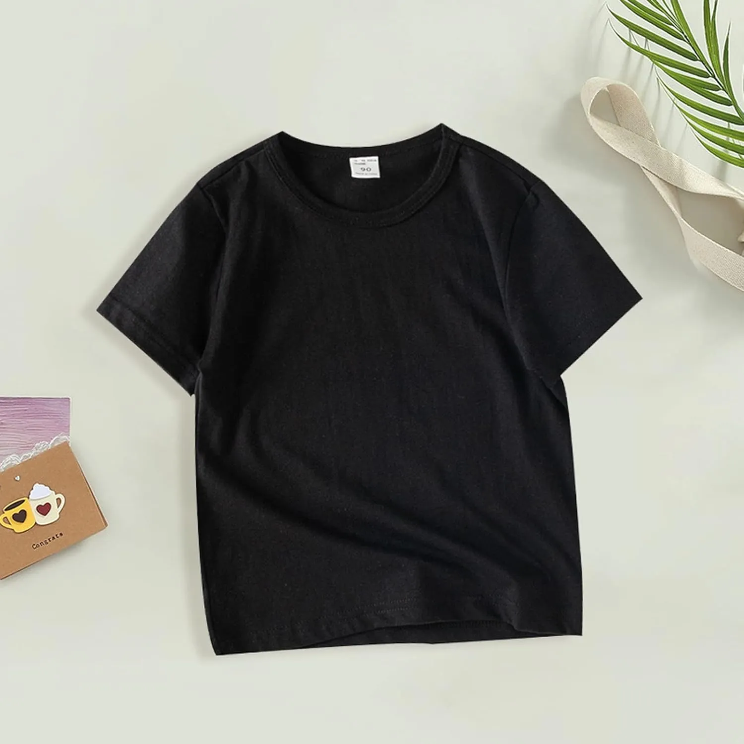 Kids Cotton Linen T Shirt Loose Soft Solid Tees Tops Baby Toddler Unisex Summer Basic Clothes Short Sleeve Lightweight