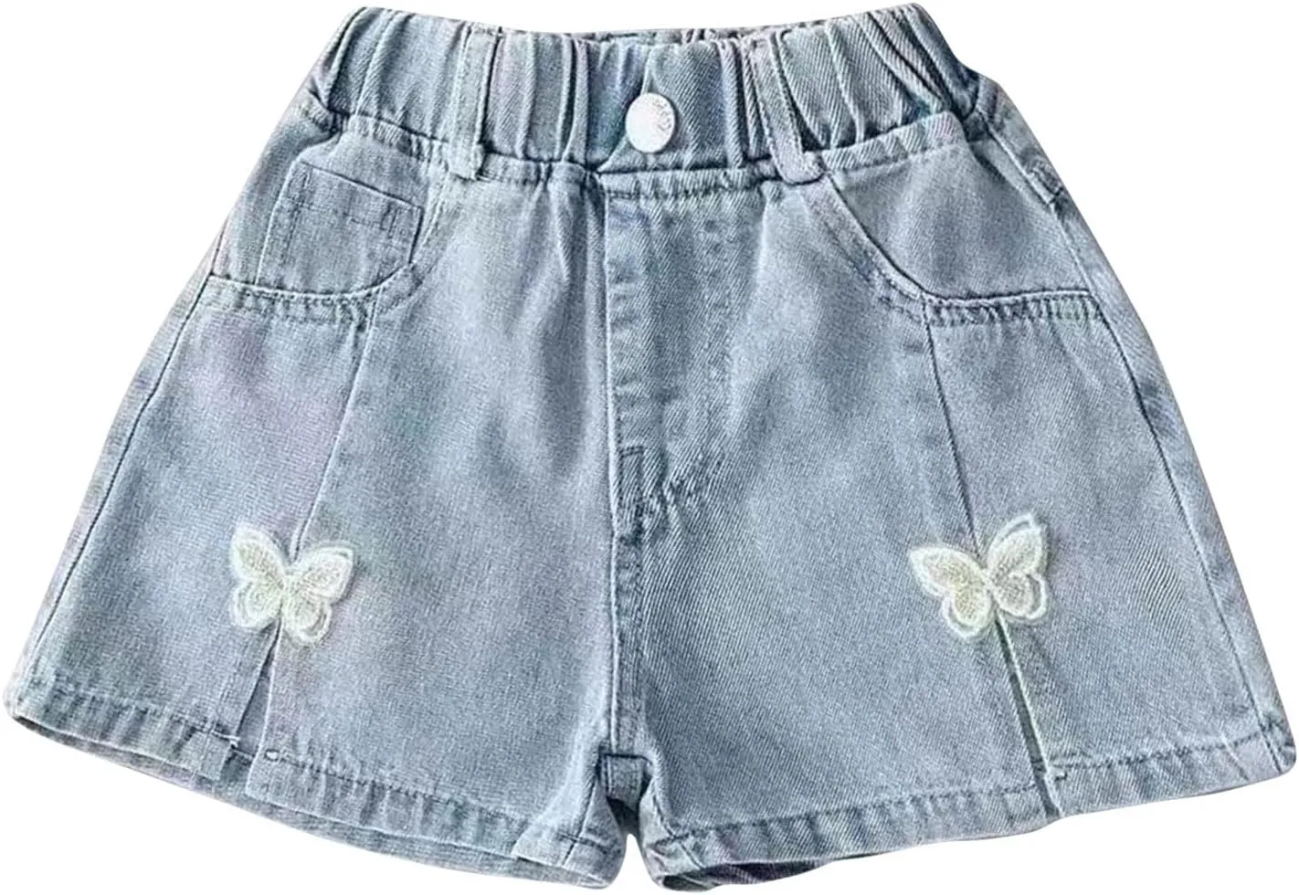 Kids Girl Denim Shorts Flower Elastic High Waisted Straight Wide Leg Summer Cute Jeans Childrens Teens Casual Shorts