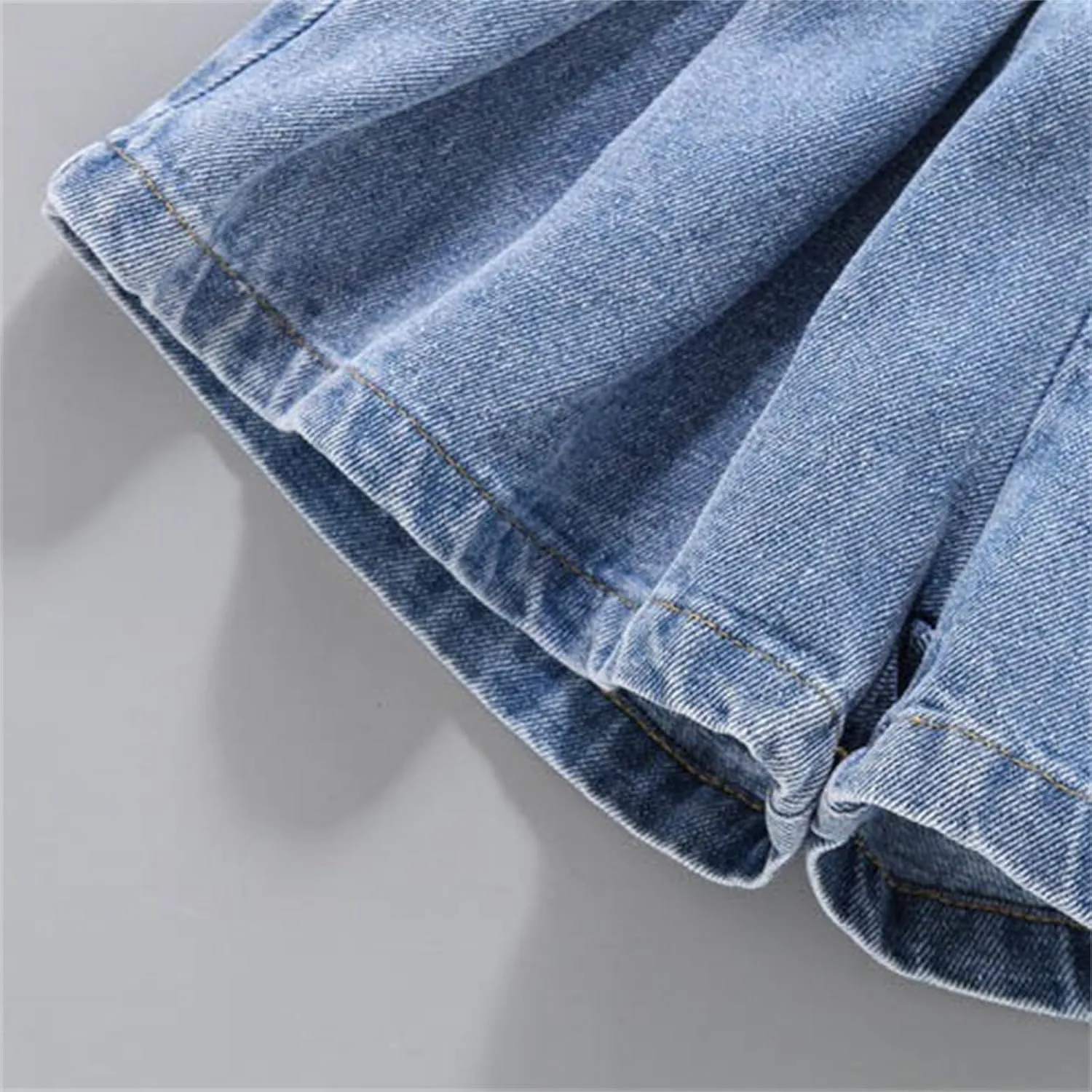 Kids Girl Denim Shorts Flower Elastic High Waisted Straight Wide Leg Summer Cute Jeans Childrens Teens Casual Shorts